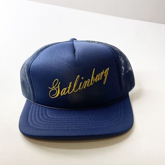 Vintage Navy Blue Trucker Hat Snap Back Mesh Ball Cap Gatlinburg Tennessee - Picture 2 of 16